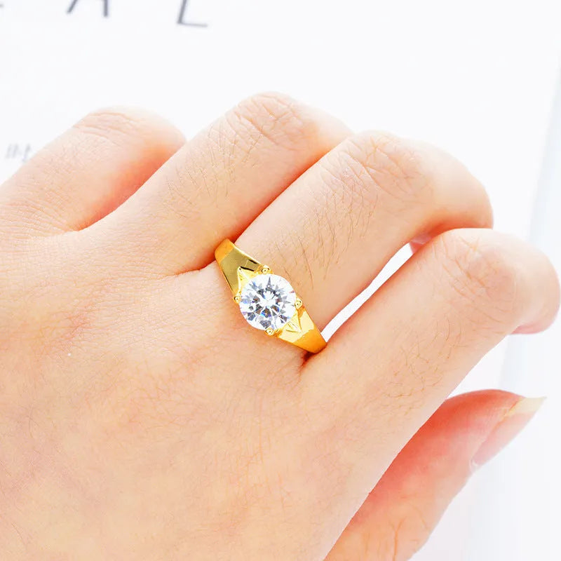 Women's adjustable copper ring with electroplated Vietnam placer gold zircon in six colour options.