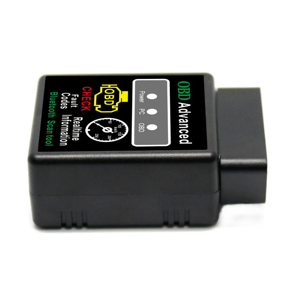V1.5 Bluetooth OBD2 ELM327 car diagnostic scanner in black plastic housing