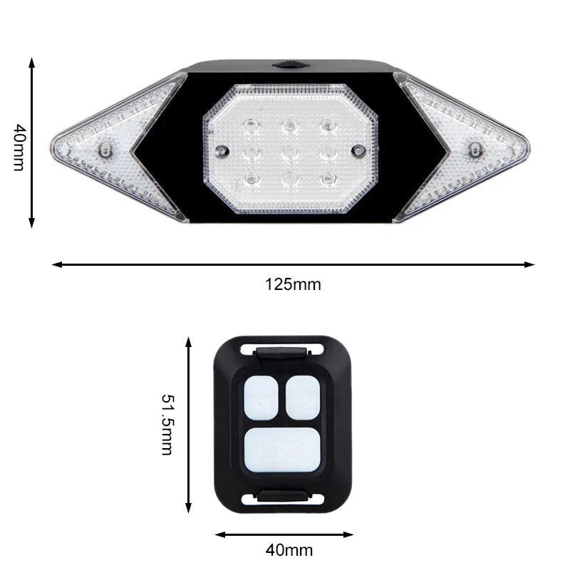 USB rechargeable bicycle turn signal LED light black with remote control for night safety