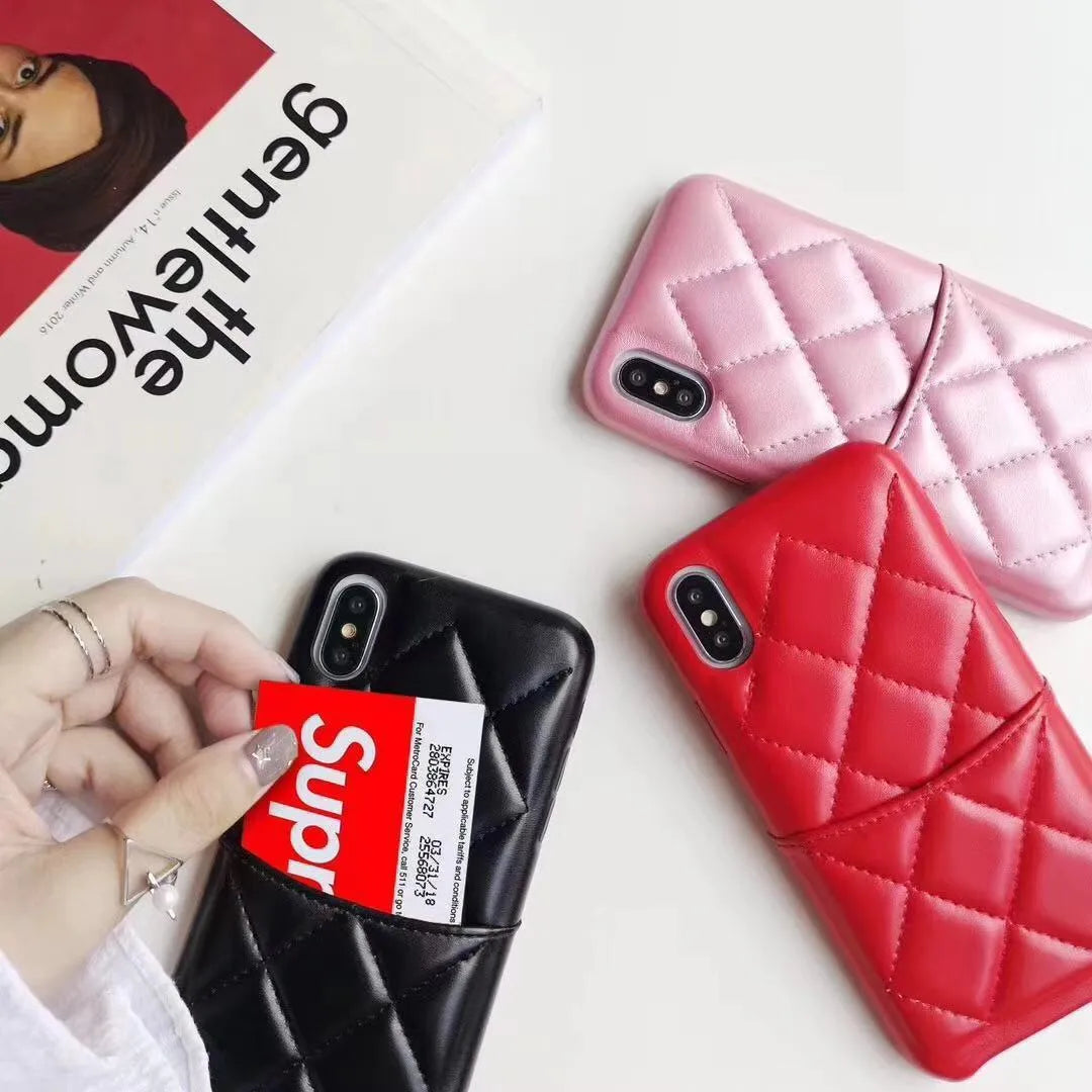 Black leather phone case for iPhone XS Max on a table