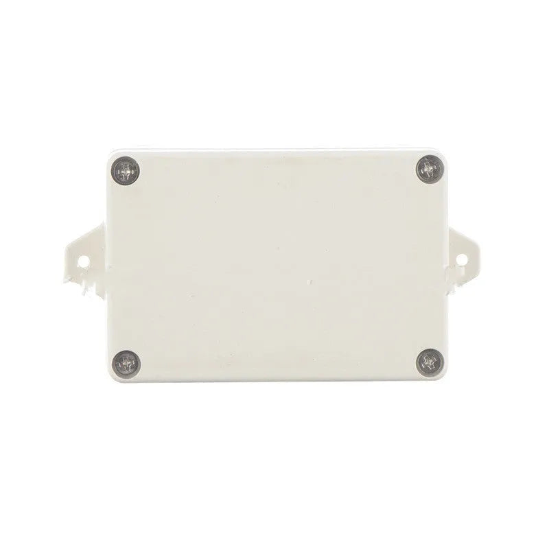 White ABS plastic waterproof instrument box for electronics, showing front view and dimensions.