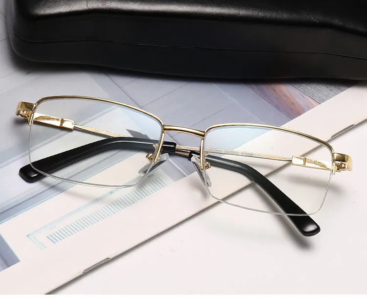 Black metal frame dual-use presbyopia glasses for men with clip-on resin lenses