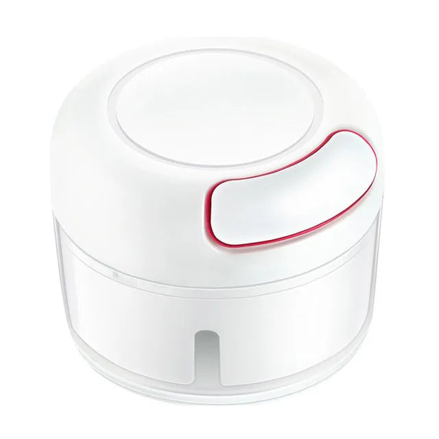 Manual food chopper with magnetic 304 stainless steel blade on plastic base, white colour