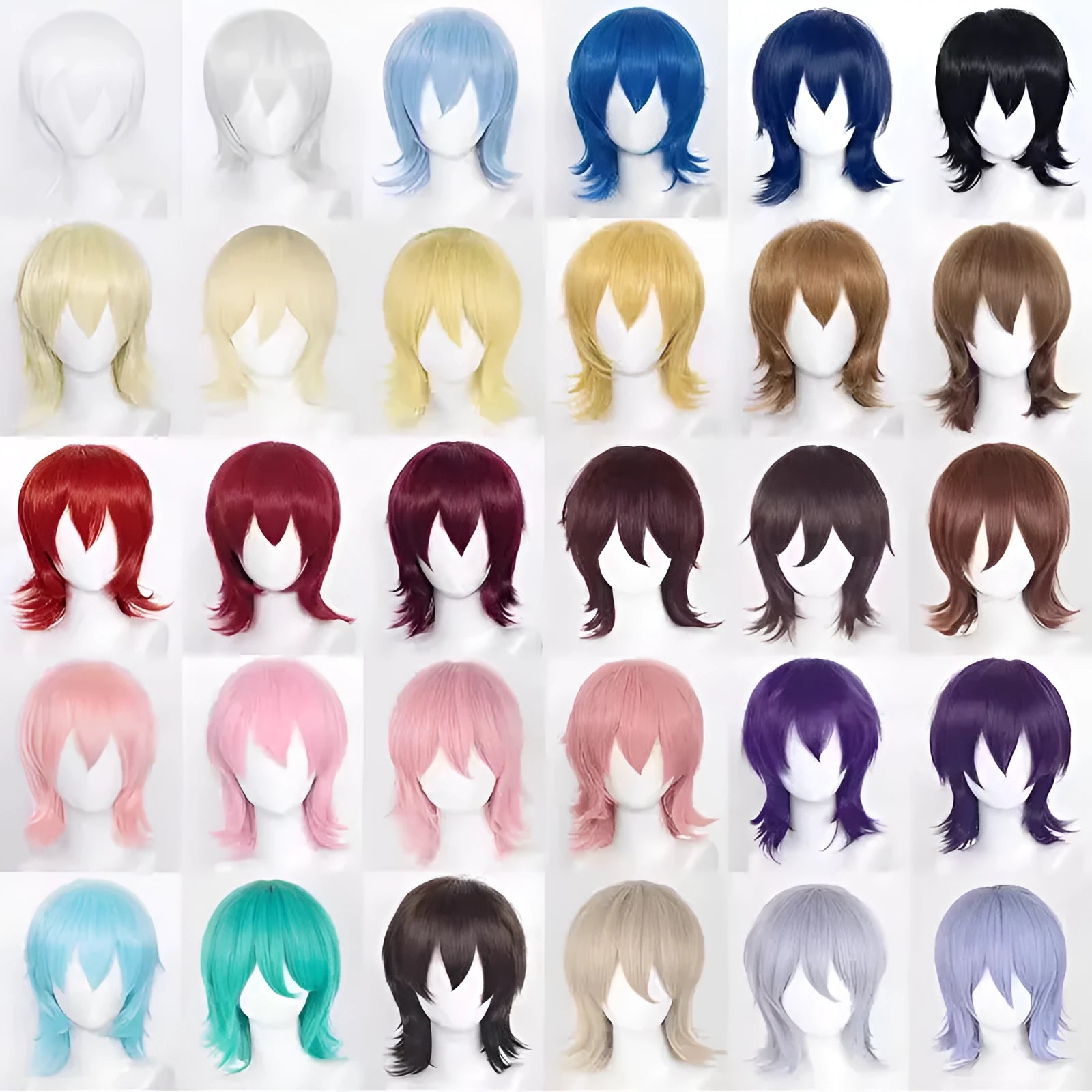Short black anime cosplay wig for men with a lengthened hair tail, made from high-temperature fibre.