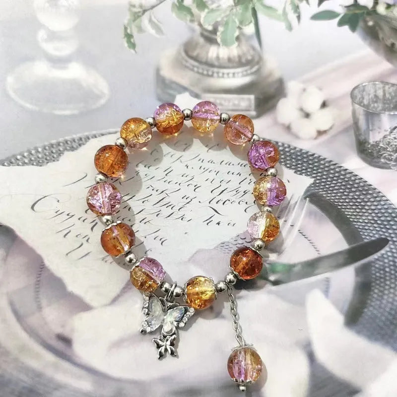 Chinese style bamboo leaf glass bracelet for women with manual craftsmanship.