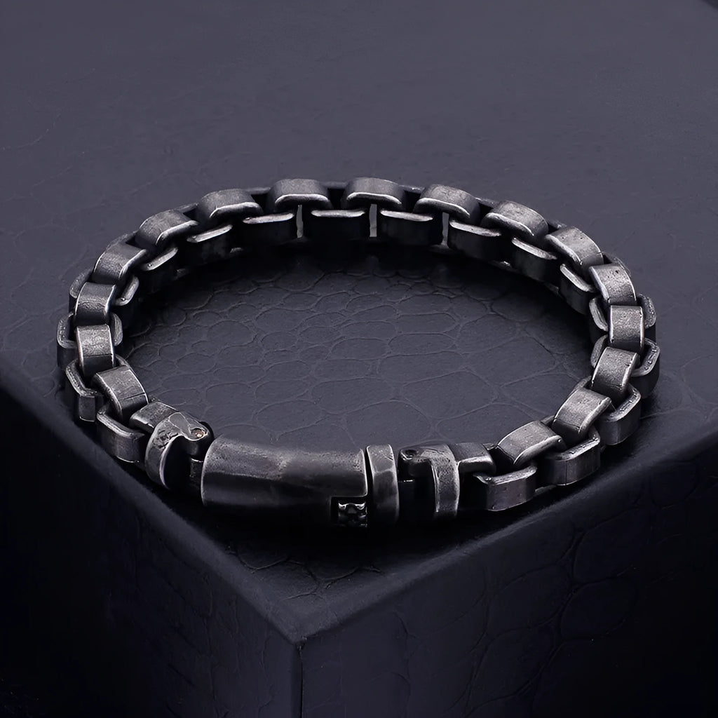 Black titanium steel geometric chain bracelet for men, 22cm length, retro punk style