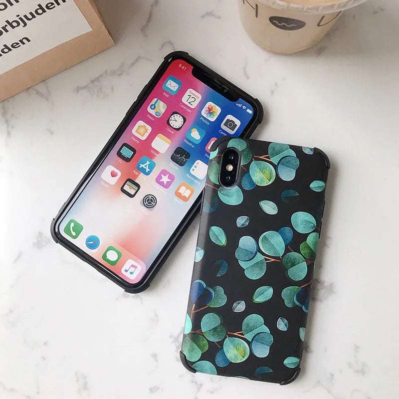 Black silicone iPhone case with leaf pattern design for multiple iPhone models
