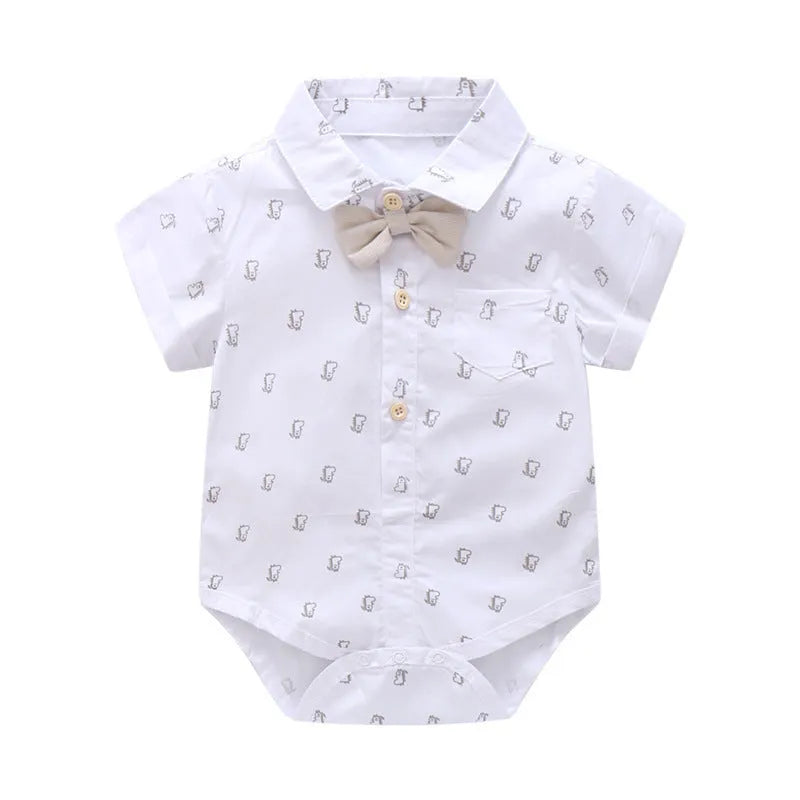 Baby boy white cotton gentleman suit with jacket and trousers in formal style