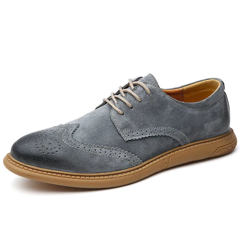 Men's black business leather lace-up shoes with low-top design and visible stitching