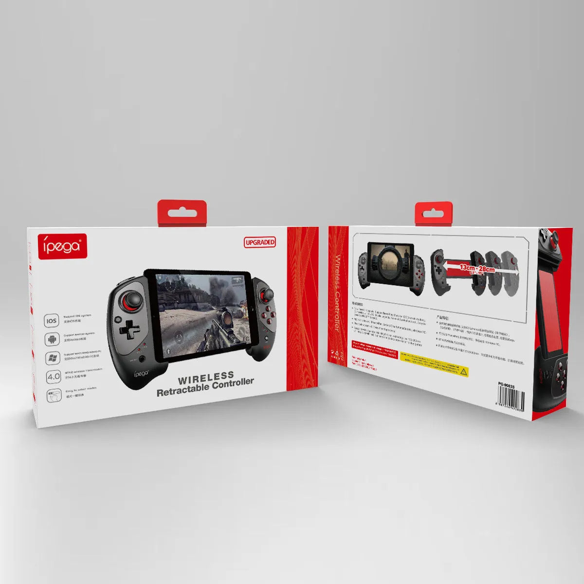 Red telescopic wireless gamepad controller extended with USB charging cable