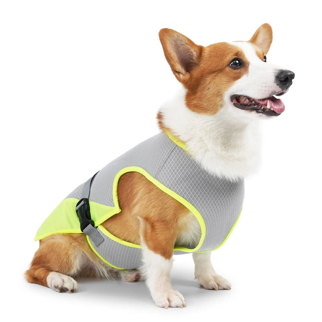 Polyester mesh dog cooling vest in light grey for heatstroke prevention