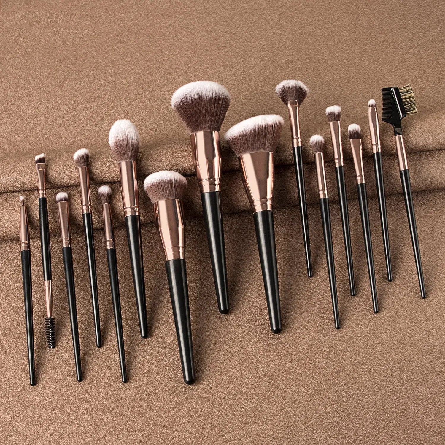 15-piece man-made fibre makeup brush set including eye shadow brush in black colour option