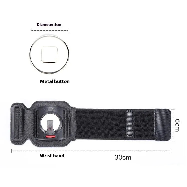 Black mobile phone arm strap holder suitable for sports and takeaway driving on a wrist.