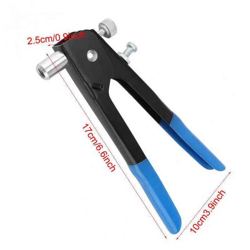 Alloy steel manual riveter tool with a case of rivet nuts and mandrels.