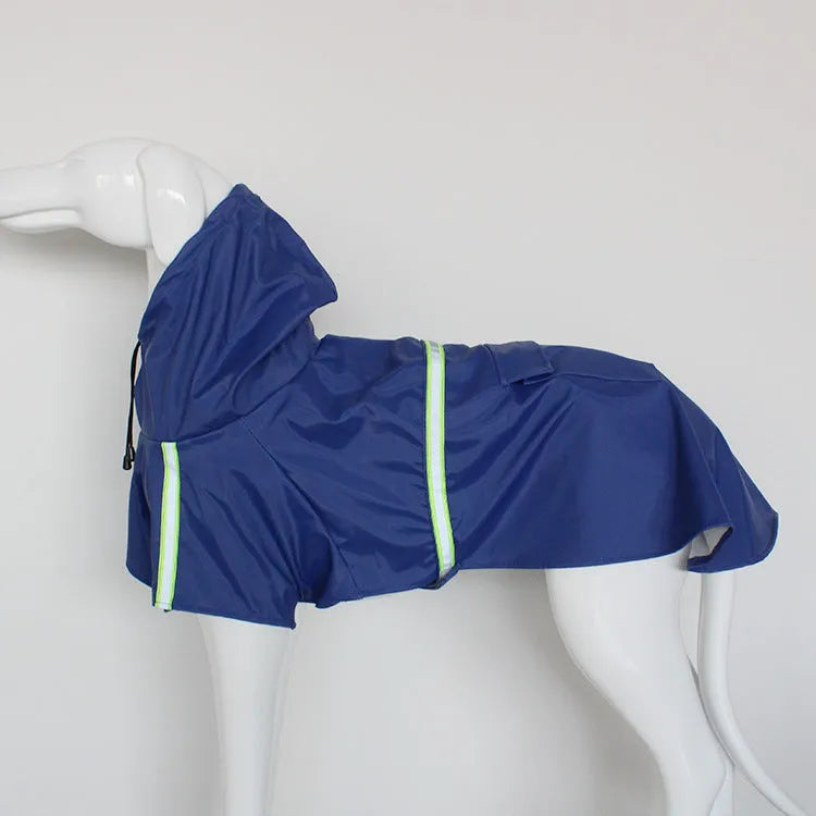 Windproof and rainproof PU pet raincoat for dogs and cats in blue, sizes S to 5XL