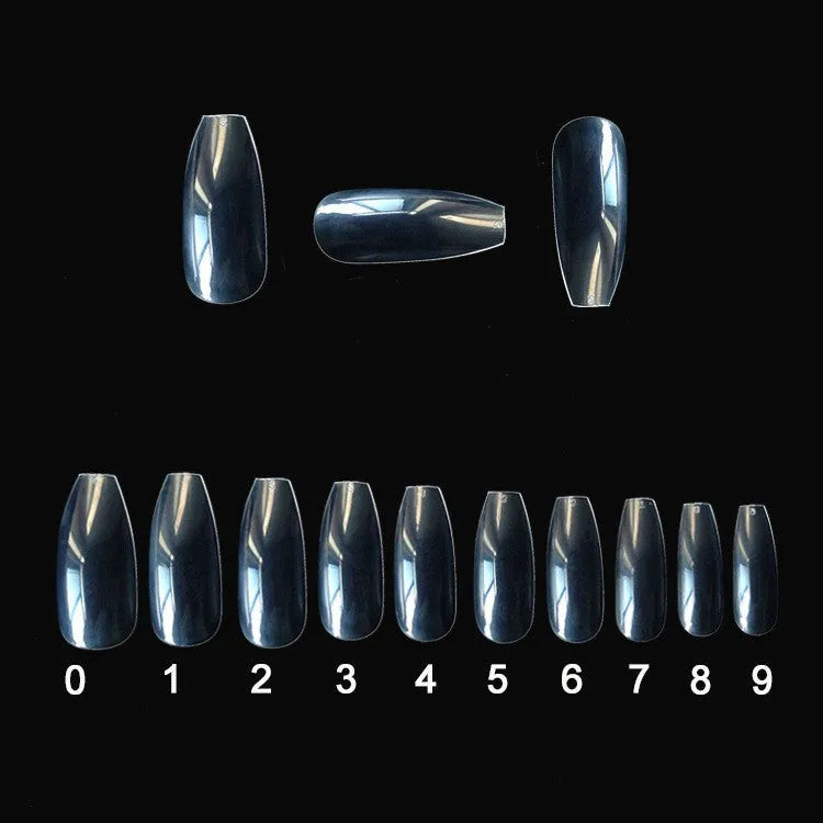 500 transparent natural ABS artificial fake nails in 10 sizes for professional and home nail art.