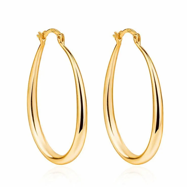 Geometric oval earrings for women, gold electroplated metal with alloy inlaid artificial gems