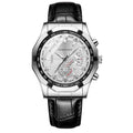 Non-mechanical calendar business watch with silver case and black surface, 45mm dial, imitation leather strap