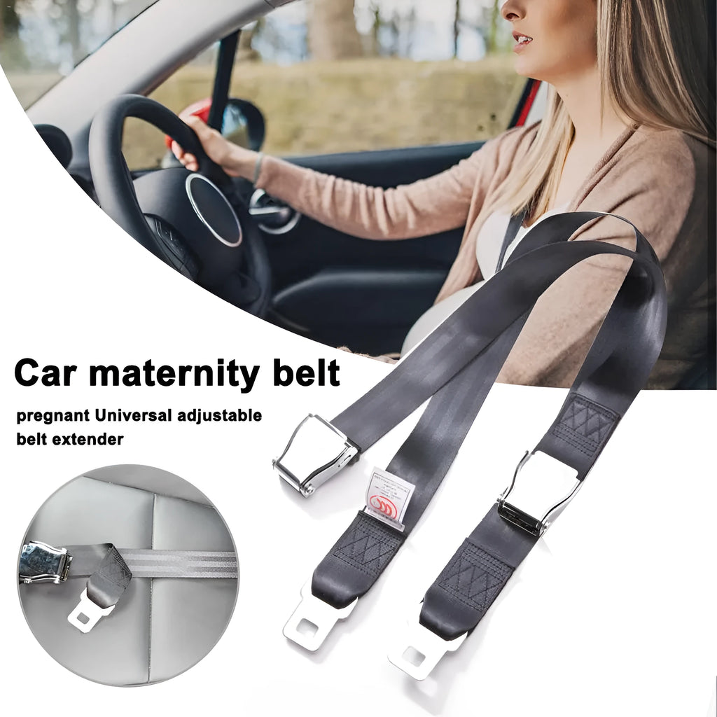 Black polyester pregnant women car seat belt with double aircraft buckle, adjustable and easy to install for car seat use.