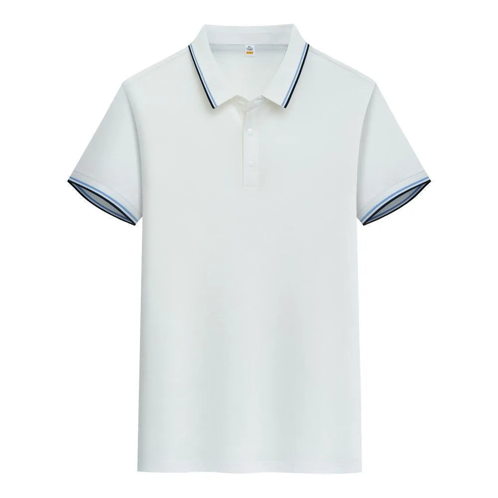 Pure cotton soft polo shirt with lapel collar and short sleeves in army green, straight fit, business casual men's top