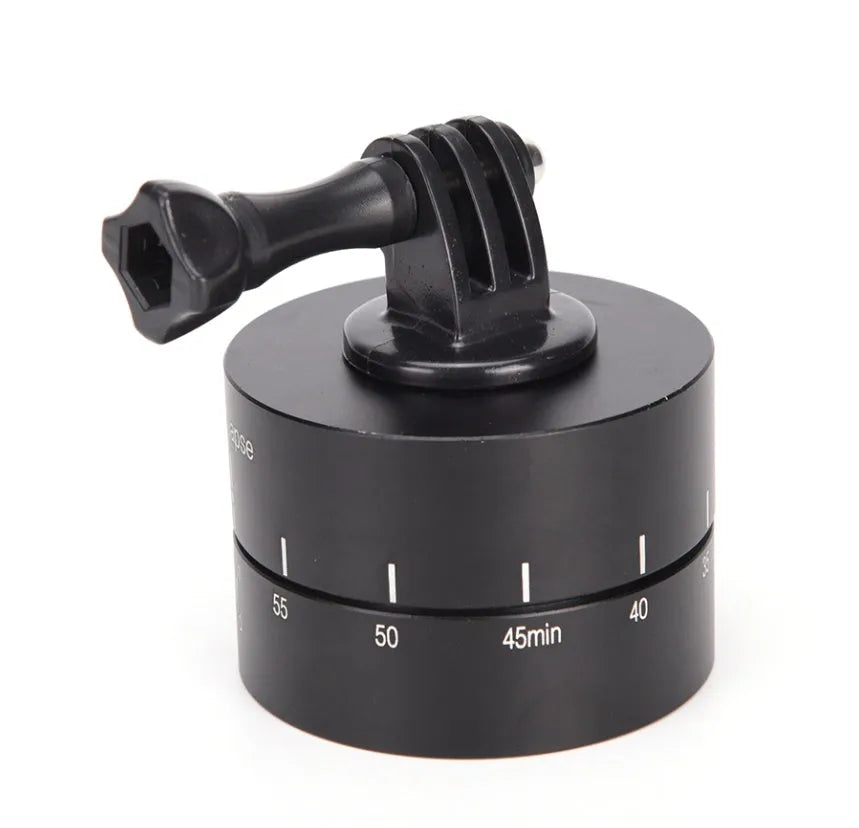 Lapse-compatible 360-degree auto-rotate camera tripod head on a tripod.