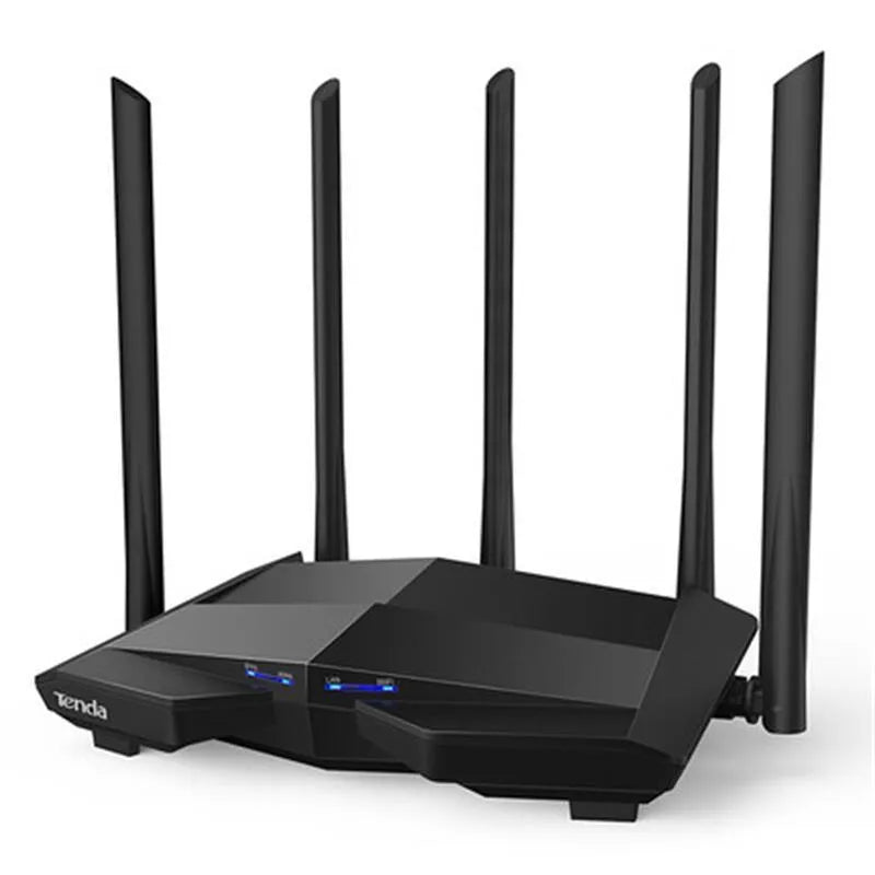 AC11 Gigabit wireless router in black with 8-pin pure copper ports and three LAN ports on the back