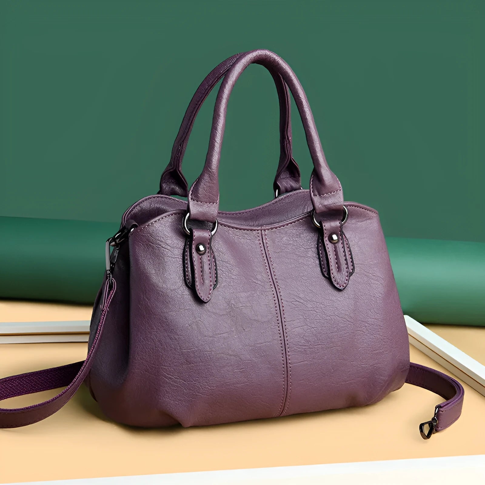 Large capacity crossbody backpack in dumpling shape with PU material and visible sewing line detailing