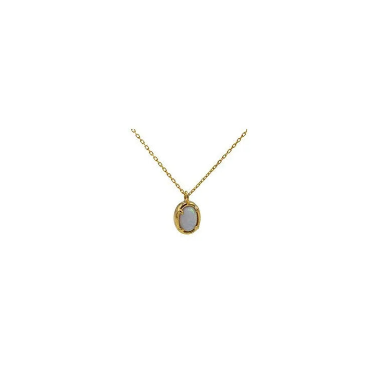 Geometric oval jelly opal pendant necklace in silver with gold plating