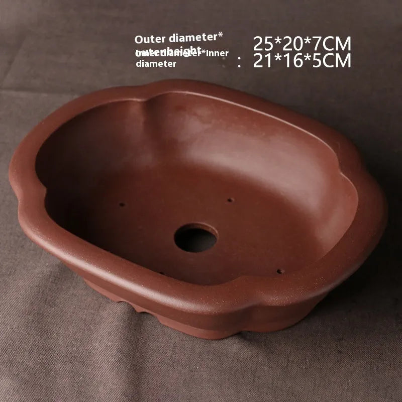 Handmade purple clay bonsai pot in classical plain Chinese style