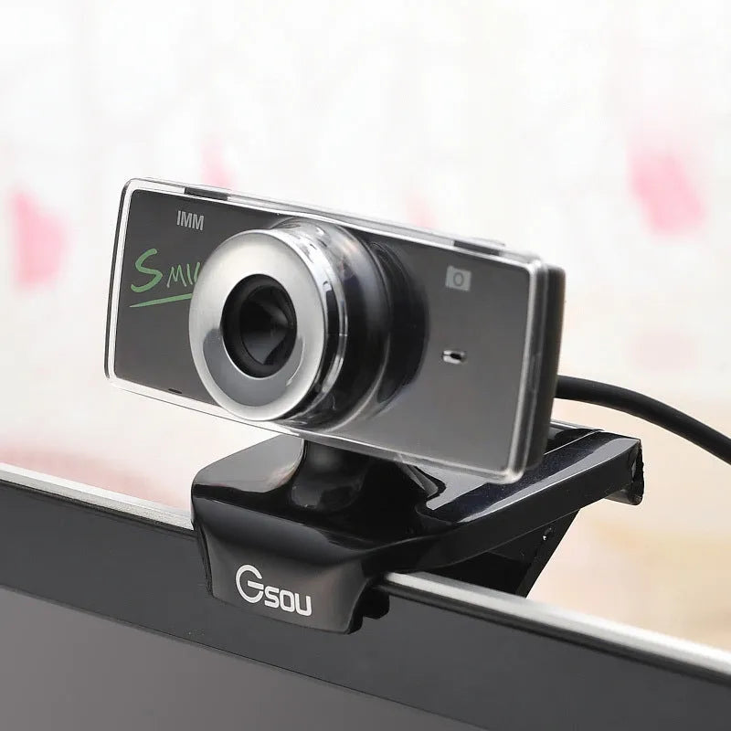 Black HD USB notebook computer camera with built-in microphone and night vision