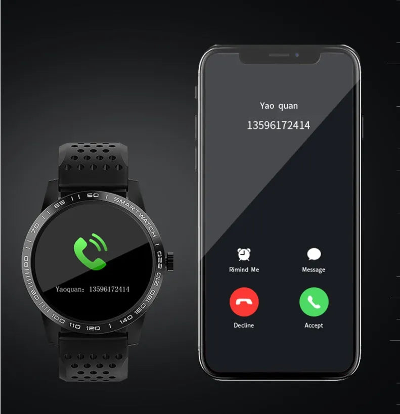Black and blue smart bracelet with a 1.3-inch colour screen displaying heart rate and step data.