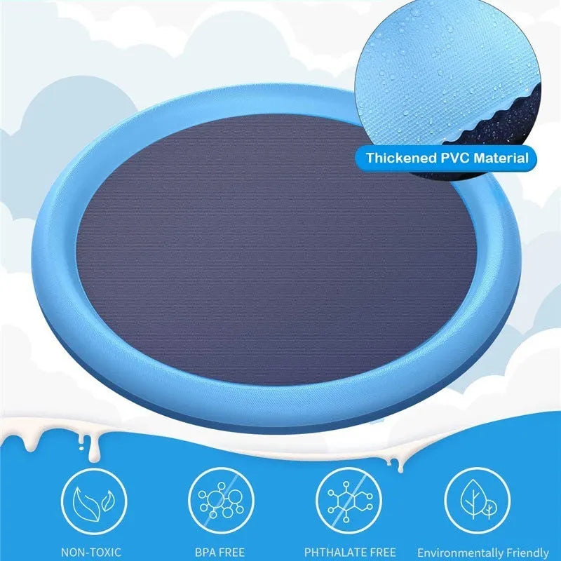 Non-slip PVC splash pad in blue for kids and pet dogs, 150cm inflated diameter, outdoor summer water play mat