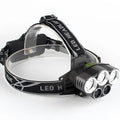 Fixed focus headlamp with head strap, showing long-range beam for outdoor camping.
