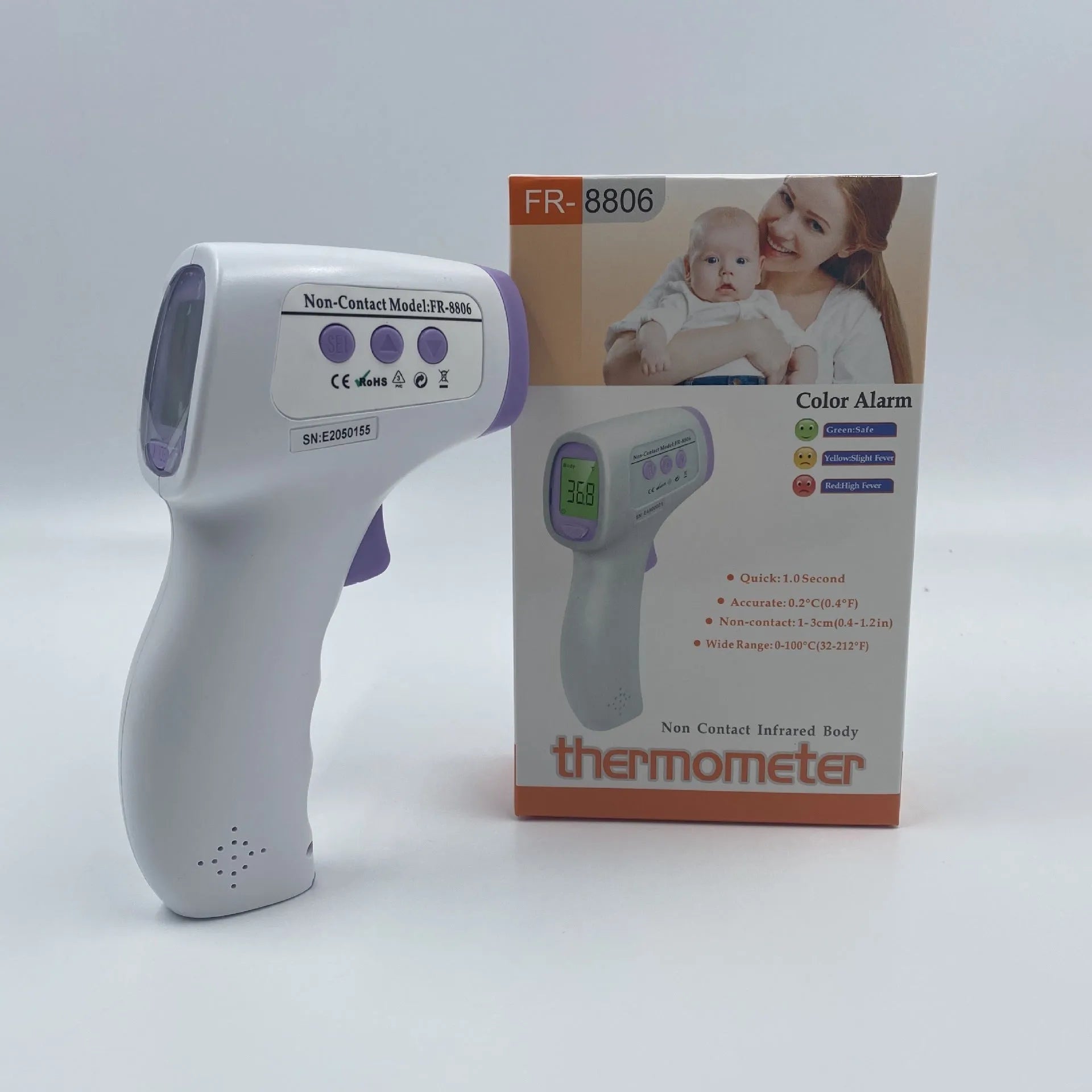 White digital non-contact thermometer for measuring water temperature.
