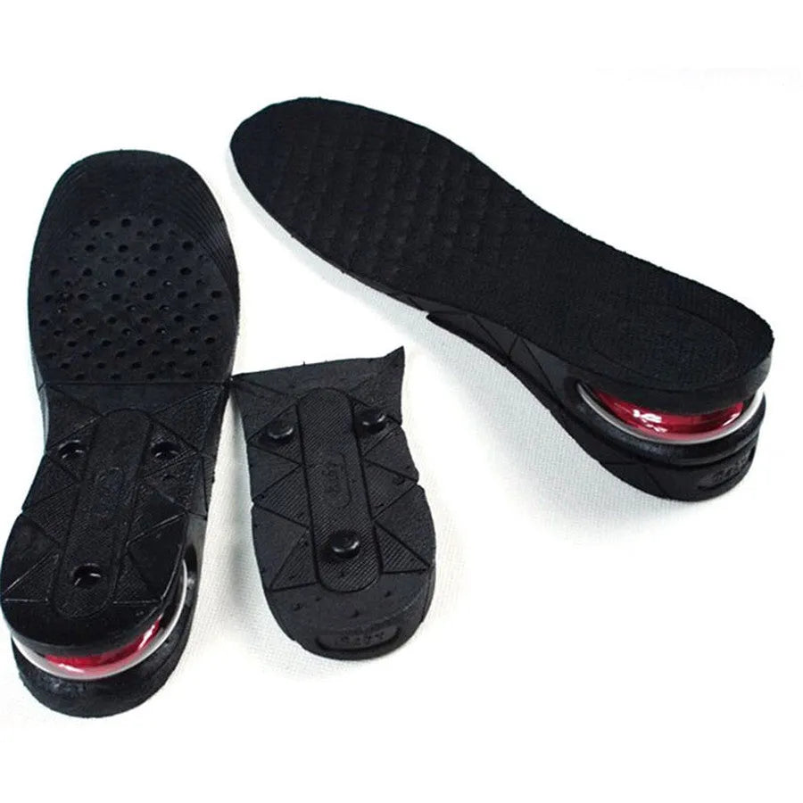 Black PVC height increase insoles with visible stacked layers, 27cm length, for men's shoe lifts