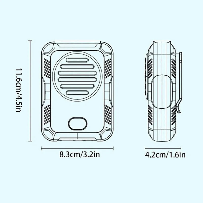 Green leaf-less waist hanging fan with USB charging port for outdoor sports