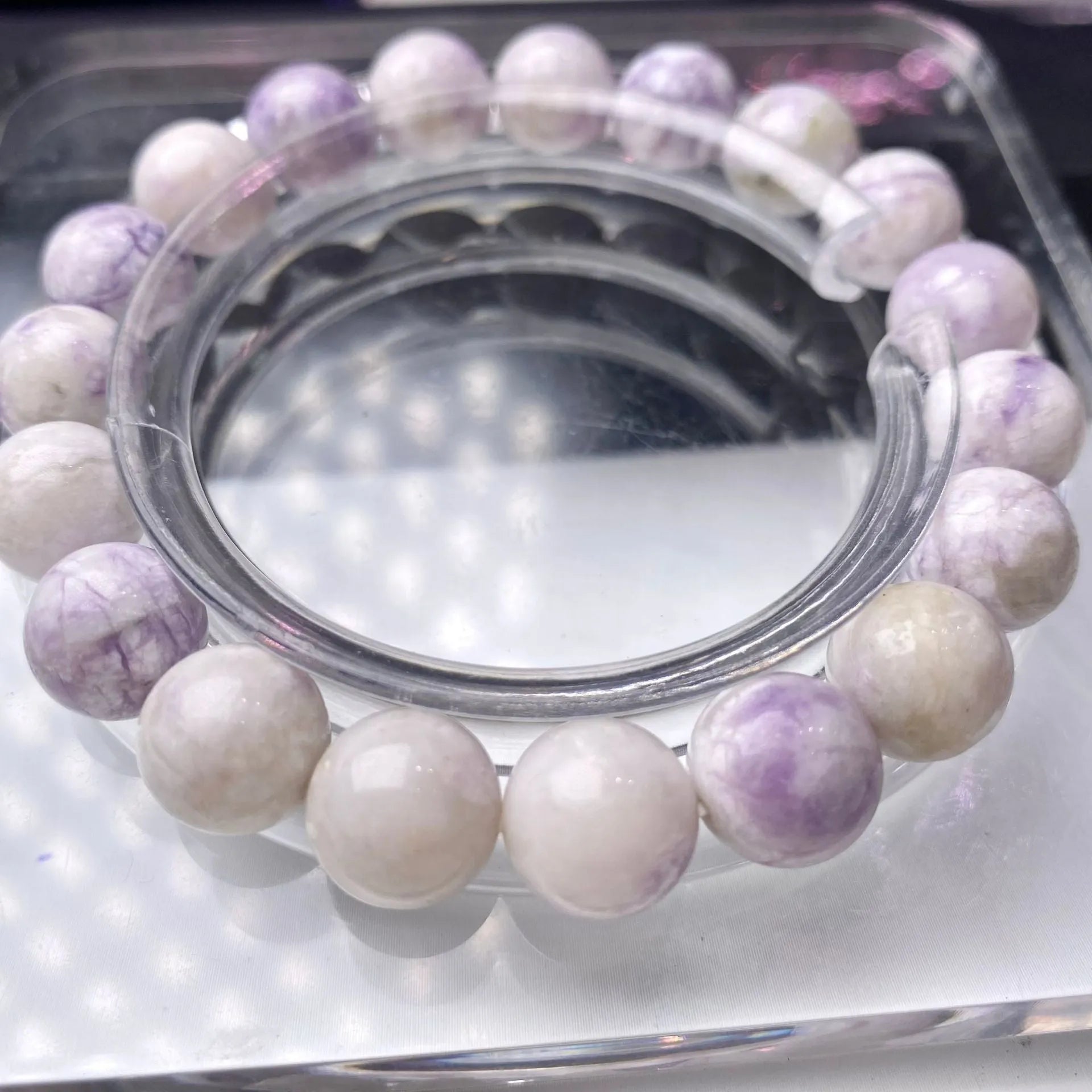 Natural purple turquoise bead bracelet for women shown in three bead size options.