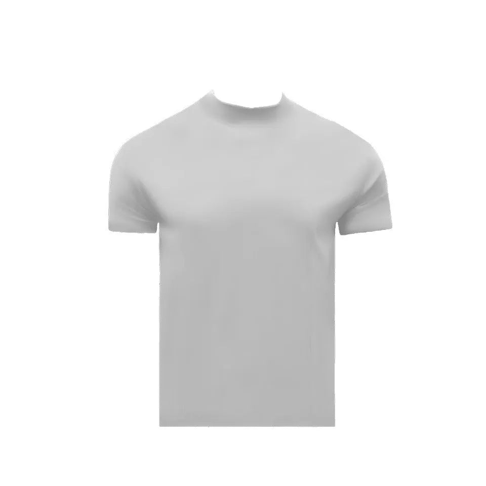 Men's cotton short sleeve t-shirt with half turtleneck and drop-shoulder sleeves in solid colour