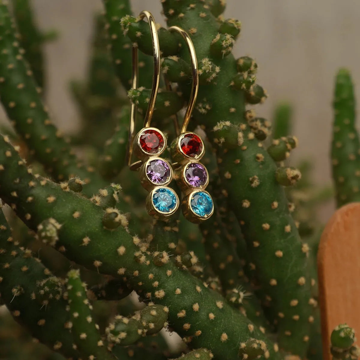 Sterling silver 925 earrings with yellow gold electroplating and colourful crystals for women