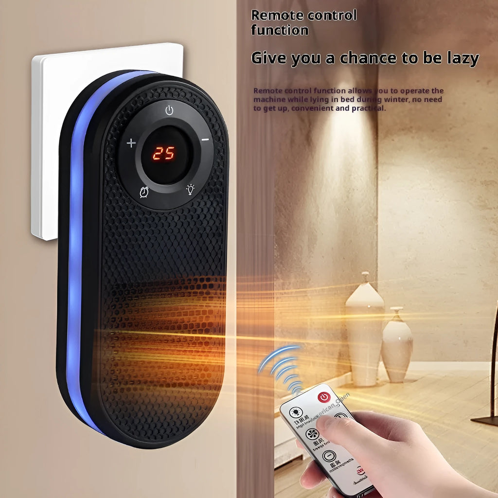 Mini black PTC heater with colourful light display and timer control for small rooms up to 20 sqm