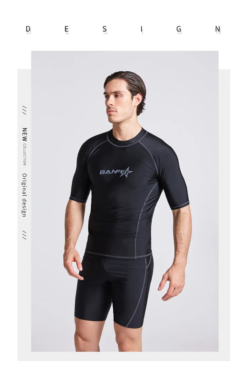 Men's quick-drying half sleeve swimsuit set for snorkelling and surfing in nylon fabric