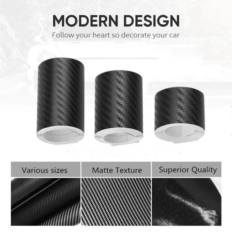 Matte carbon fibre adhesive protection roll for car door sills in multiple width options