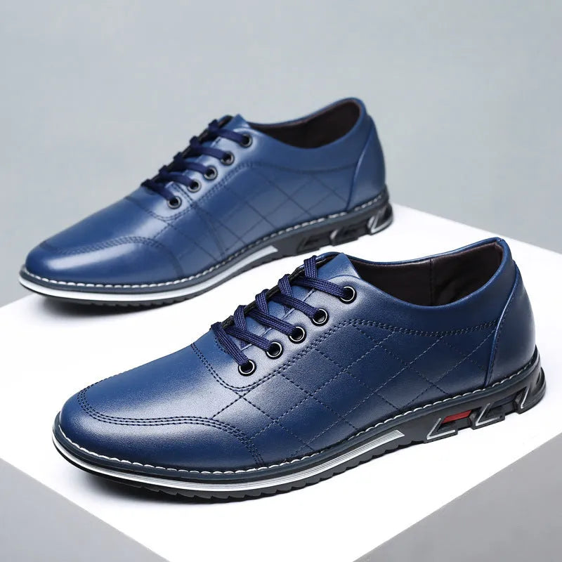 Non-slip casual sports shoes with round toe, square heel, lace-up front, artificial PU upper, rubber sole, black colour