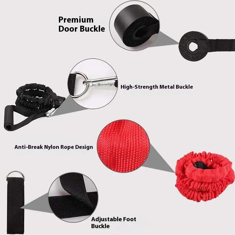 Multi-functional TPE resistance tube 11-piece set with climbing hook ribbons for home fitness exercise