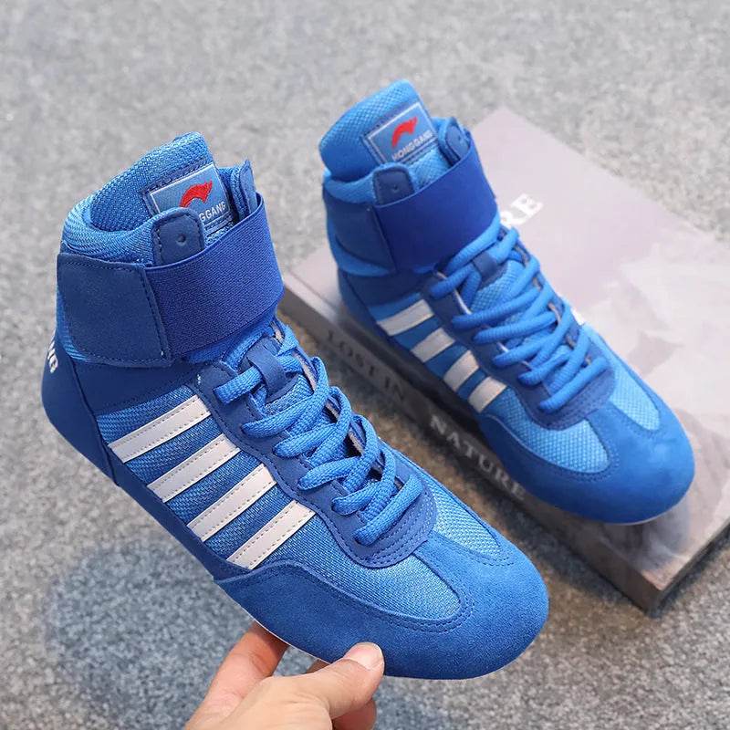 Wrestling shoes suede cowhide vertical design training boxing shoe men women S002 Black