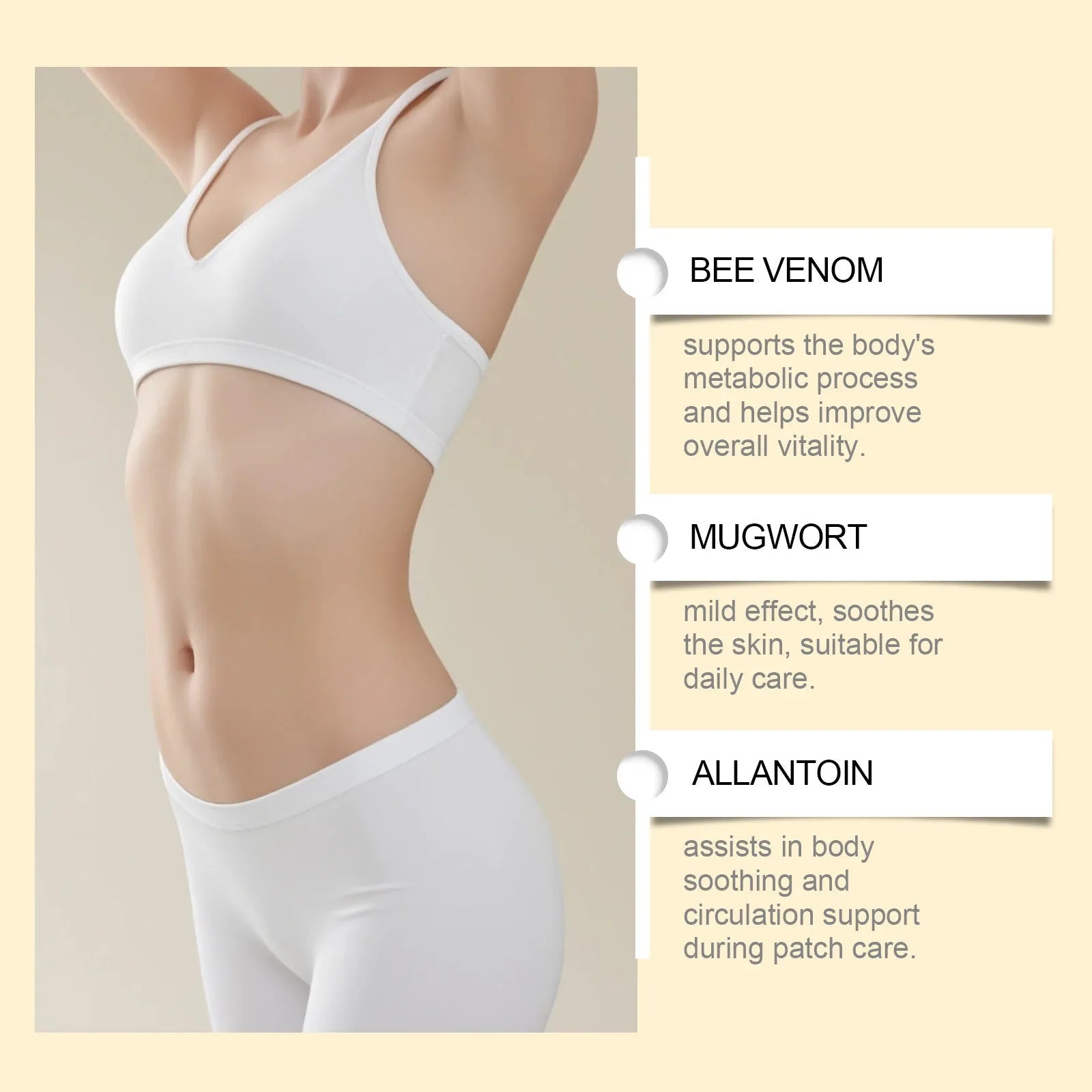 10 herbal navel stickers with bee venom, argy wormwood and allantoin in adhesive patch form