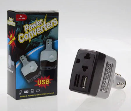 Car transformer power supply with cigarette lighter plug and USB output for mobile charging
