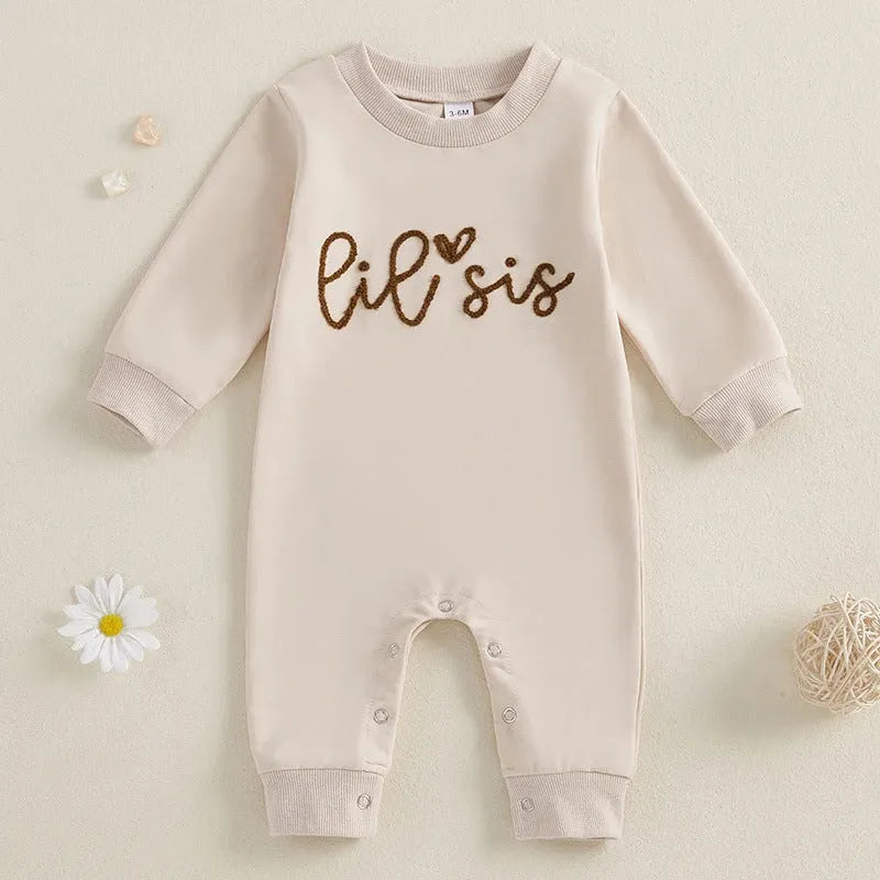 Apricot cotton baby jumpsuit with long sleeves and hide hooks closure for girls 0-18 months