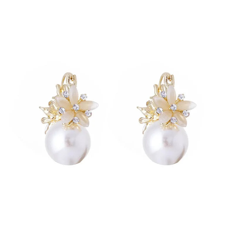Purple pearl simple flower style fashion earrings on a white background, showing purple colour option