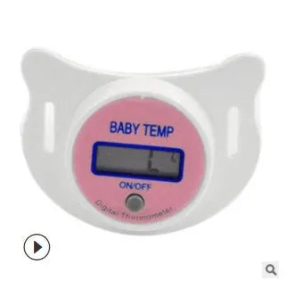 Blue and pink baby pacifier digital thermometer with LCD display for infant temperature monitoring